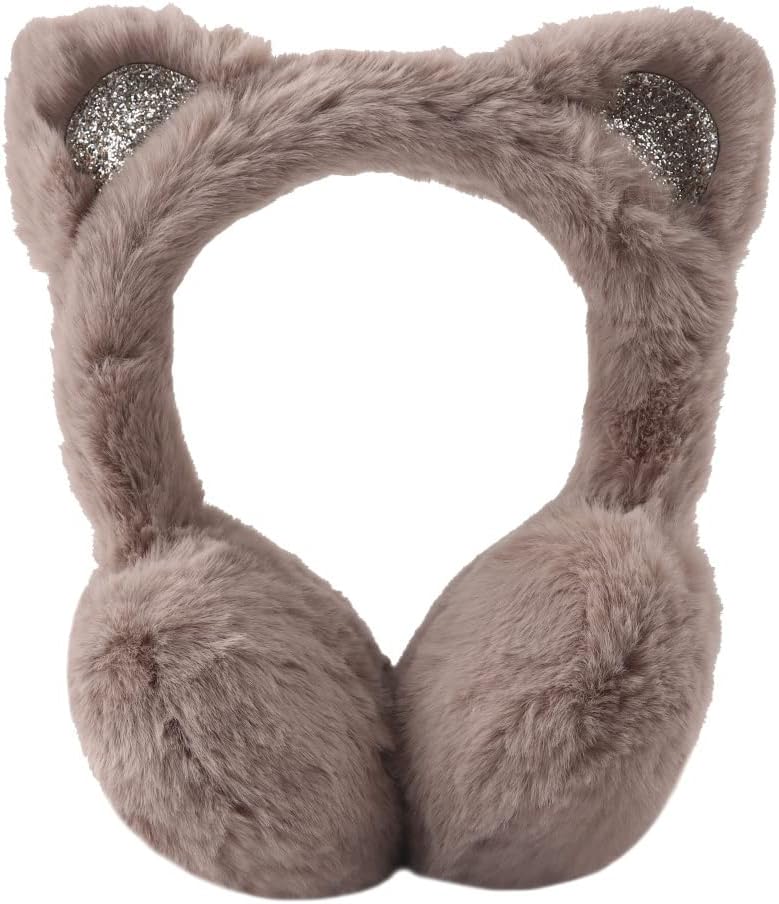 Peecabe Winter Kids Earmuffs Warm Girl Ear Muffs For Toddler Kid Children Earmuff with Cat Ears Girls Ear Warmer (Khaki) - Image 1